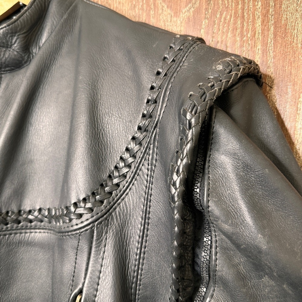 VTG NOS Western Cowboy Woven Trim Black Leather Bikercore Mens Small Streetwear - Picture 9 of 16